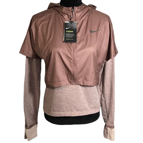 Nike Jackets & Blazers - Nike Therma Element Long Sleeve Running Top/Hoodie in Mauve - Sz S - NWT/Flaw